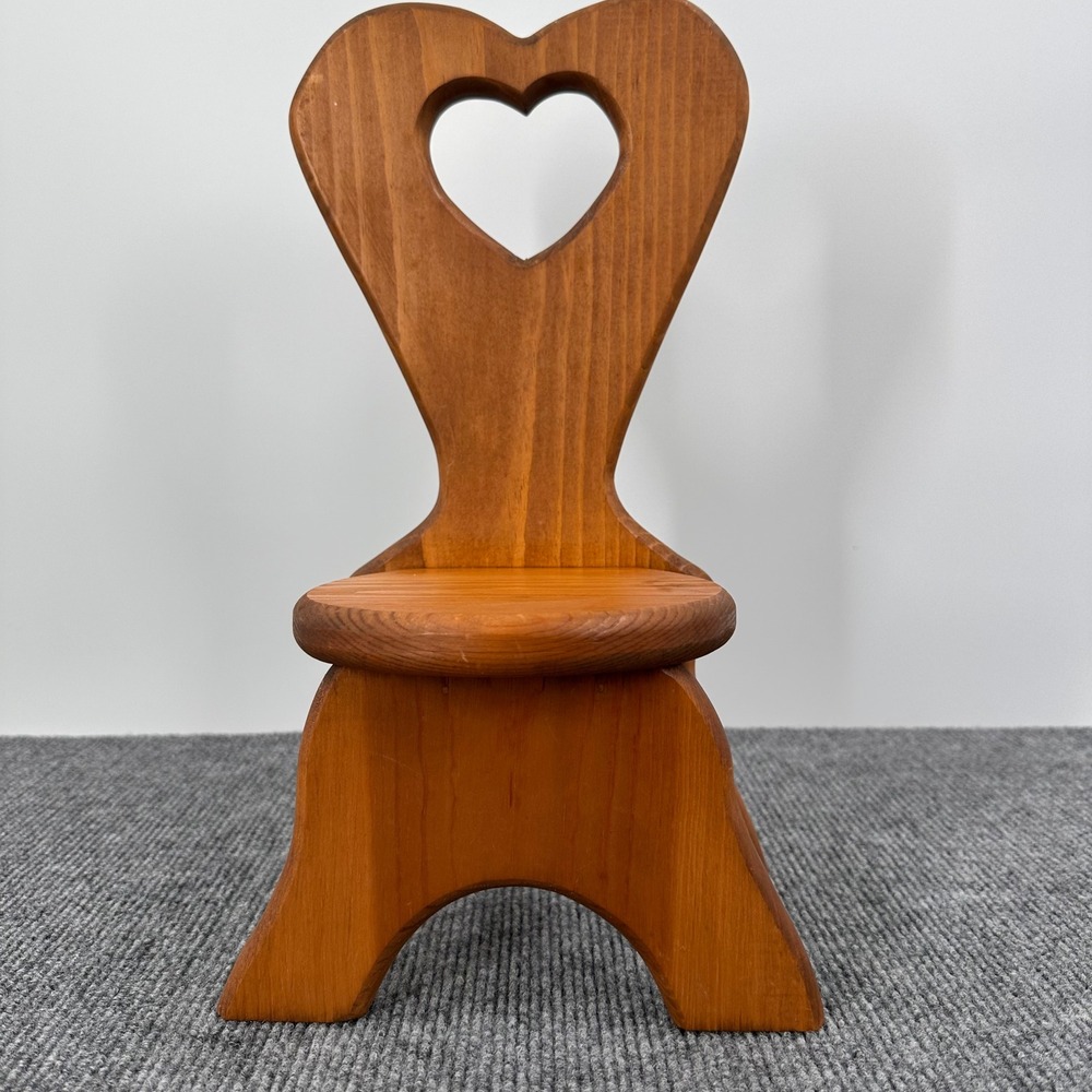 Cottagecore Heart Cutout Doll Chair Small Wood Brown Vintage Decor Plant Stand